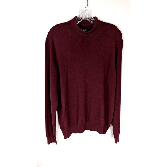 .Jos A Bank Traveller 100% Merino wool mock neck Mens Sweater  Sz L Burgundy EUC - Picture 1 of 7